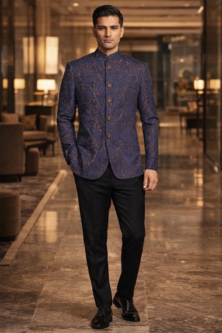 Mens Regency 2pc Jodhpuri Suit Nehru Collar Wedding Party Outfit Black