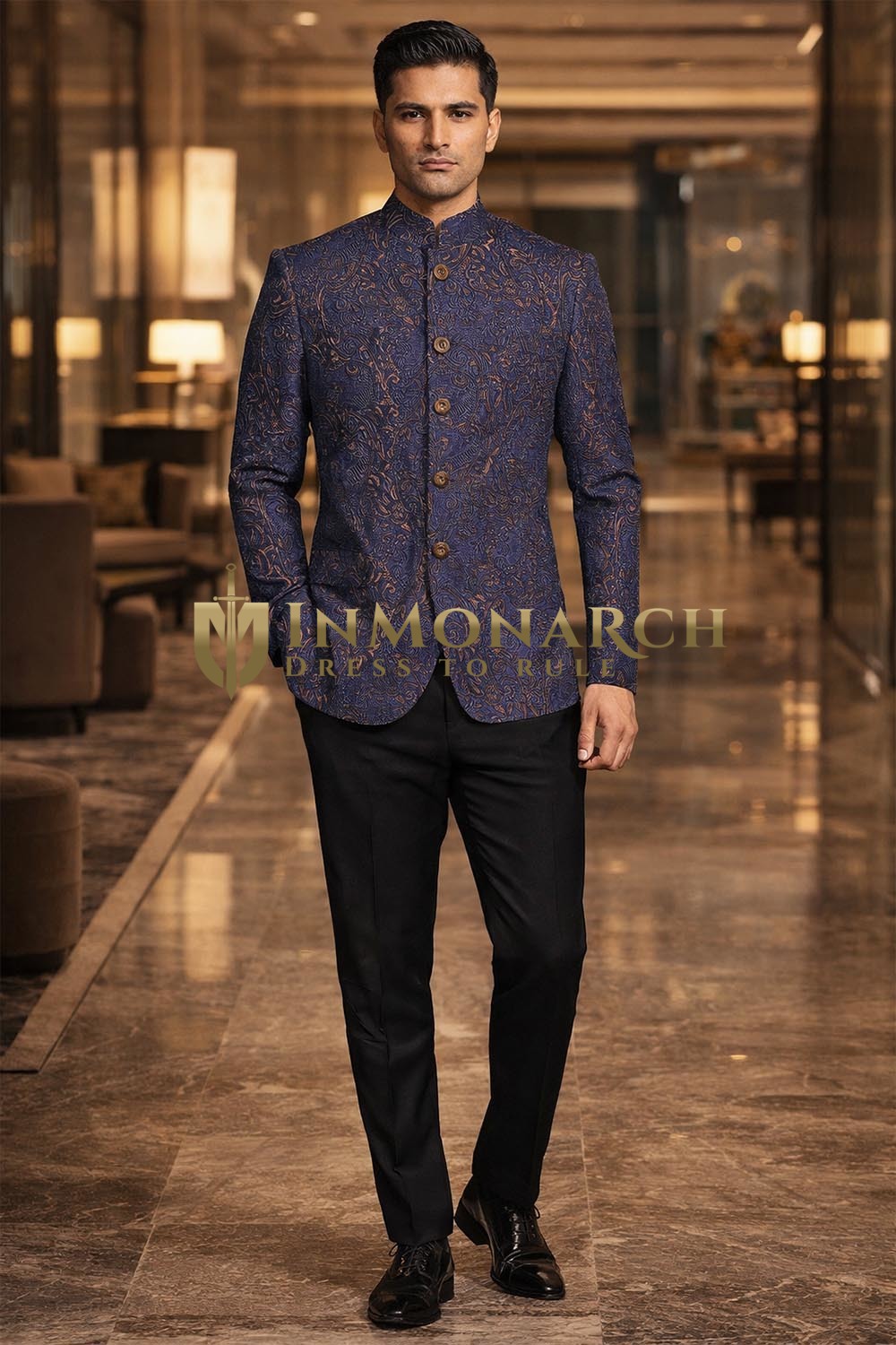 Mens Regency 2pc Jodhpuri Suit Nehru Collar Wedding Party Outfit Black