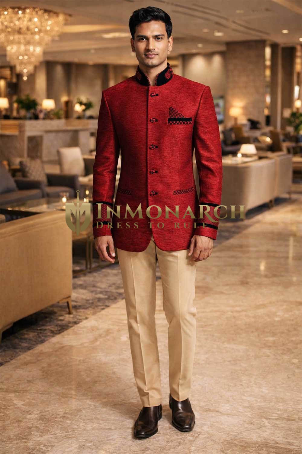 Mens Maroon Jodhpuri Suit 3 Piece Nehru Collar Groom Wedding Pro Designer Outfit