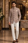 Mens Beige Jodhpuri Suit 2 Piece Nehru Collar Groom Wedding Regal Designs Outfit