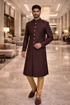 Mens Brown Traditional Sherwani 2Pc Ethnic Indian Wedding Suit