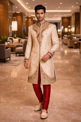 Sherwani dorado beige de boda