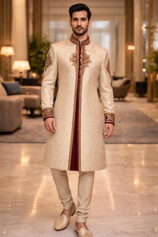 Sherwani ivoire indien brodé or