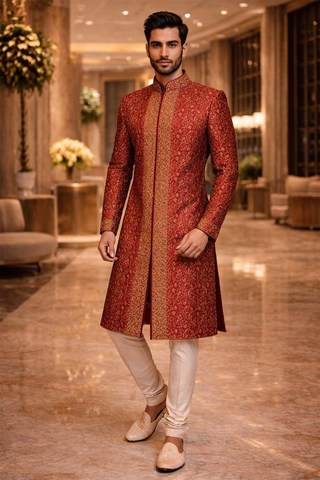 Rajashahi Sherwani rot gold mit Stickerei