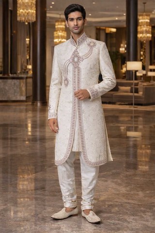 Sherwani crème créateur avec dhoti