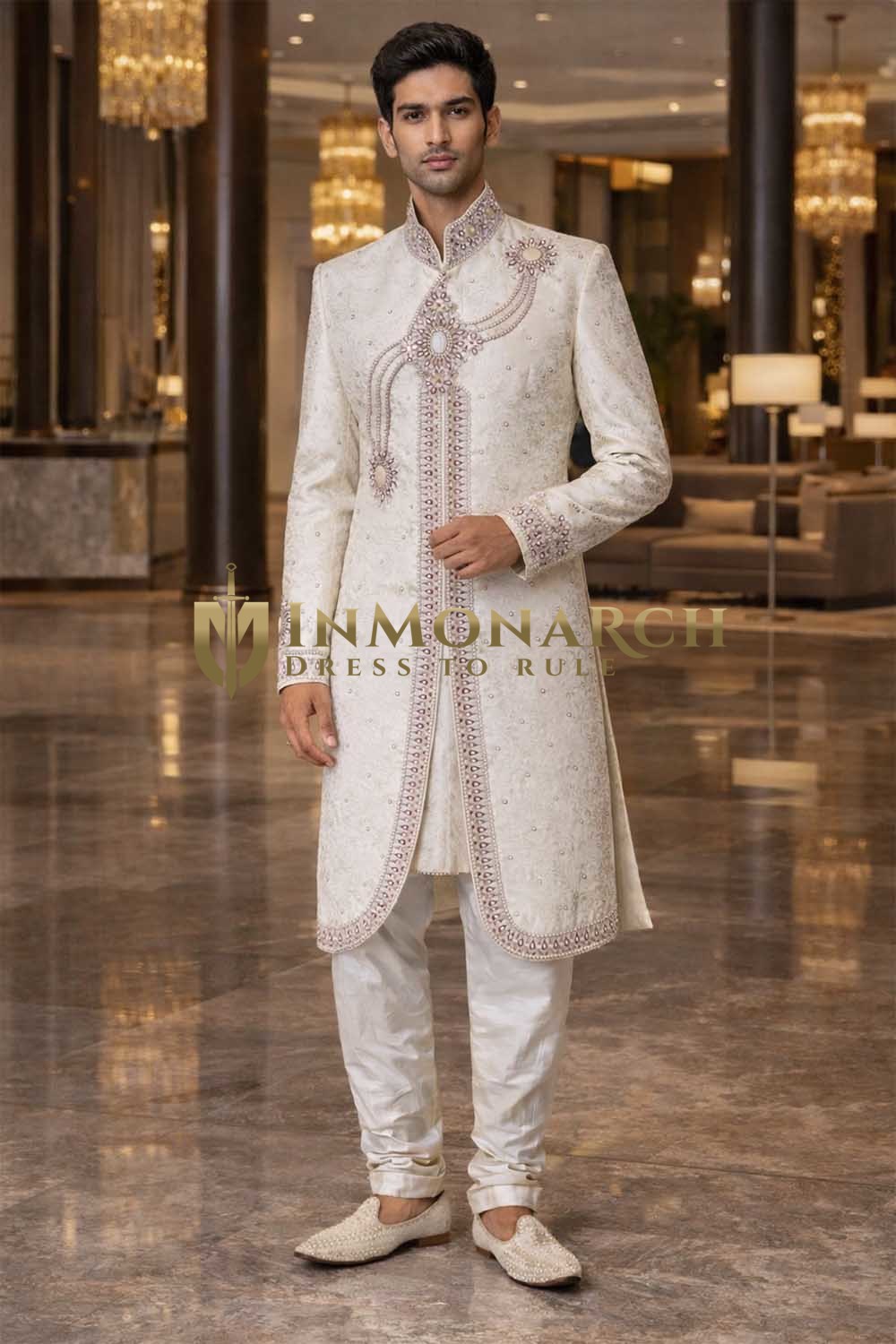 Sherwani crème créateur avec dhoti