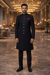 Mens Black 3 Pc Sherwani for Groom Wedding Designer Formal Outfit Wear