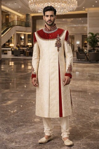 Sherwani dorado indo occidental bordado