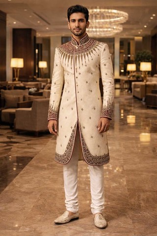 Sherwani corto étnico bordado hombre