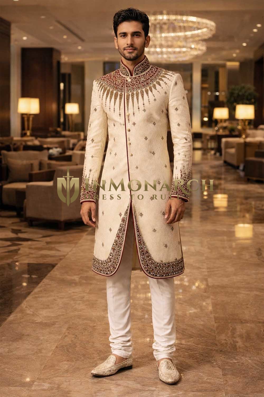 Sherwani corto étnico bordado hombre