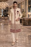 Mens Yellow Brocade Indo Western 3 Pc Groom Wedding Embroidered Attire