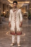 Sherwani crème brodé réception 2 pièces
