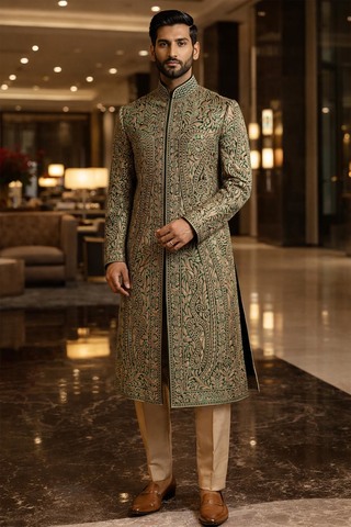 Sherwani verde bosque de diseñador