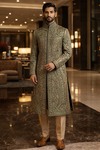 Sherwani verde bosque de diseñador