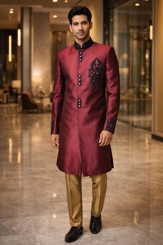 Sherwani mariage homme noir brodé
