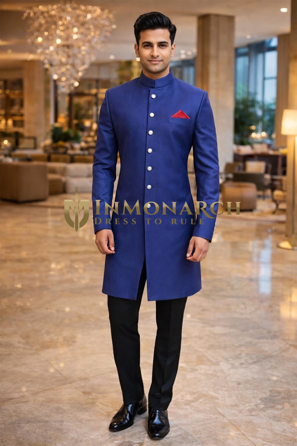 Sherwani soirée bleu royal 7 boutons
