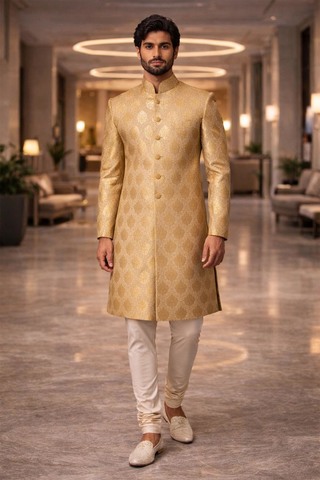 Sherwani de mariage doré col Nehru
