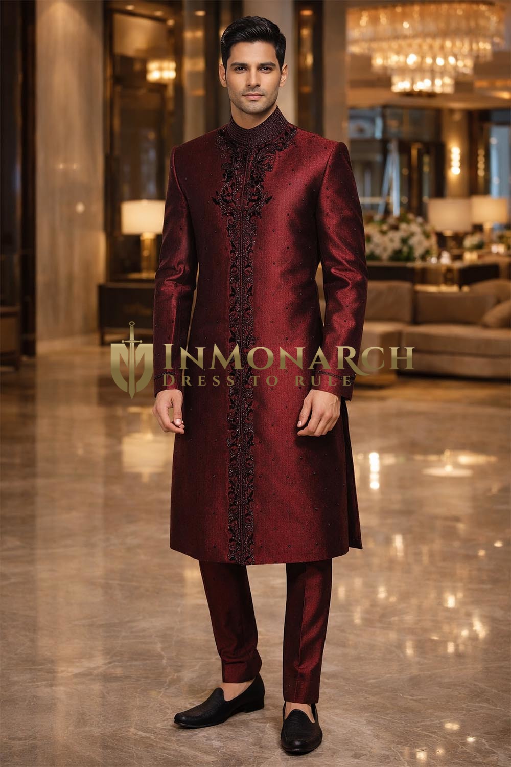 Sherwani de mariage bordeaux élégant
