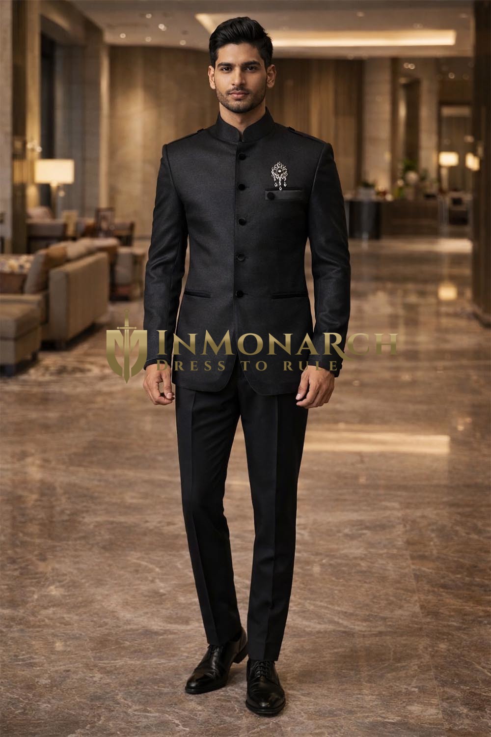 Traje Nehru gris púrpura 3 piezas