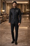 Traje Nehru gris púrpura 3 piezas