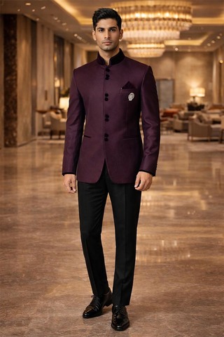 Traje Nehru burdeos 4 piezas