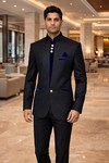 Designer Nehru-Anzug schwarz 3-teilig Samt