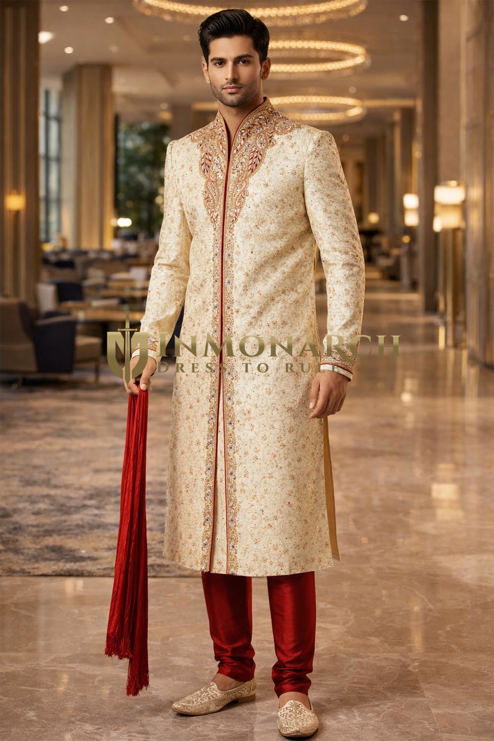 Sherwani dorado claro bordado diseño