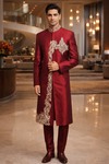 Maroon Pure Silk Bollywood Designer Sherwani 2Pc for Groom