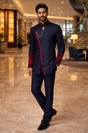 Traje Nehru negro oculto botones