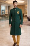 Emerald Green Groom Sherwani 2Pc with Gold Elephant Motif