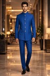 Costume Nehru mariage bleu 5 boutons