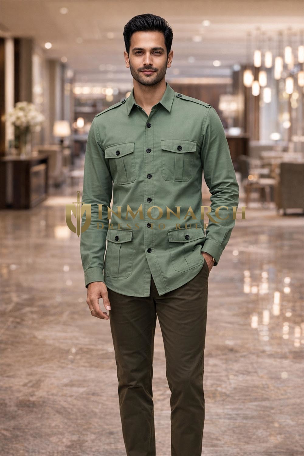 Veste safari verte homme moderne