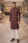 Sherwani rouge traditionnel 3 pièces mariage homme
