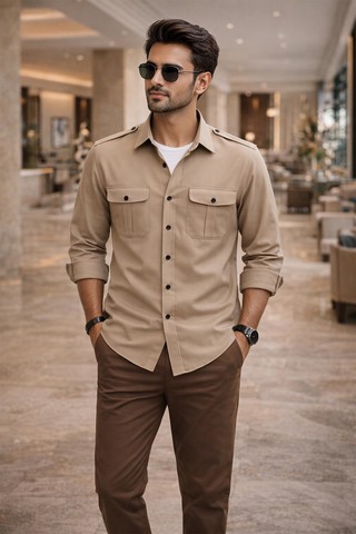 Chemise safari kaki homme – Style utilitaire avec épaulettes