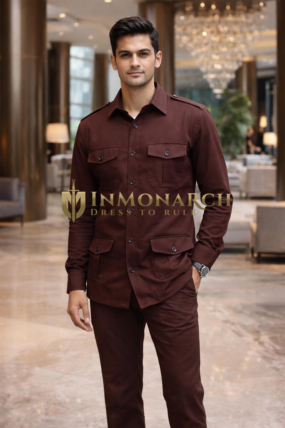 Veste safari marron homme moderne