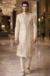 Dark Beige Designer Wedding Sherwani with Embroidery 2Pc