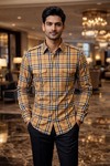 Mens Hunting Tan Check Safari Shirt Slim Fit Cotton Casual Wear Style