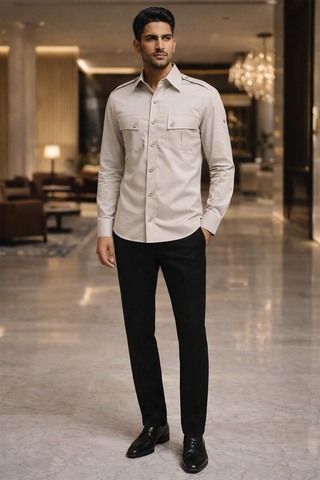 Camisa safari algodón color gris