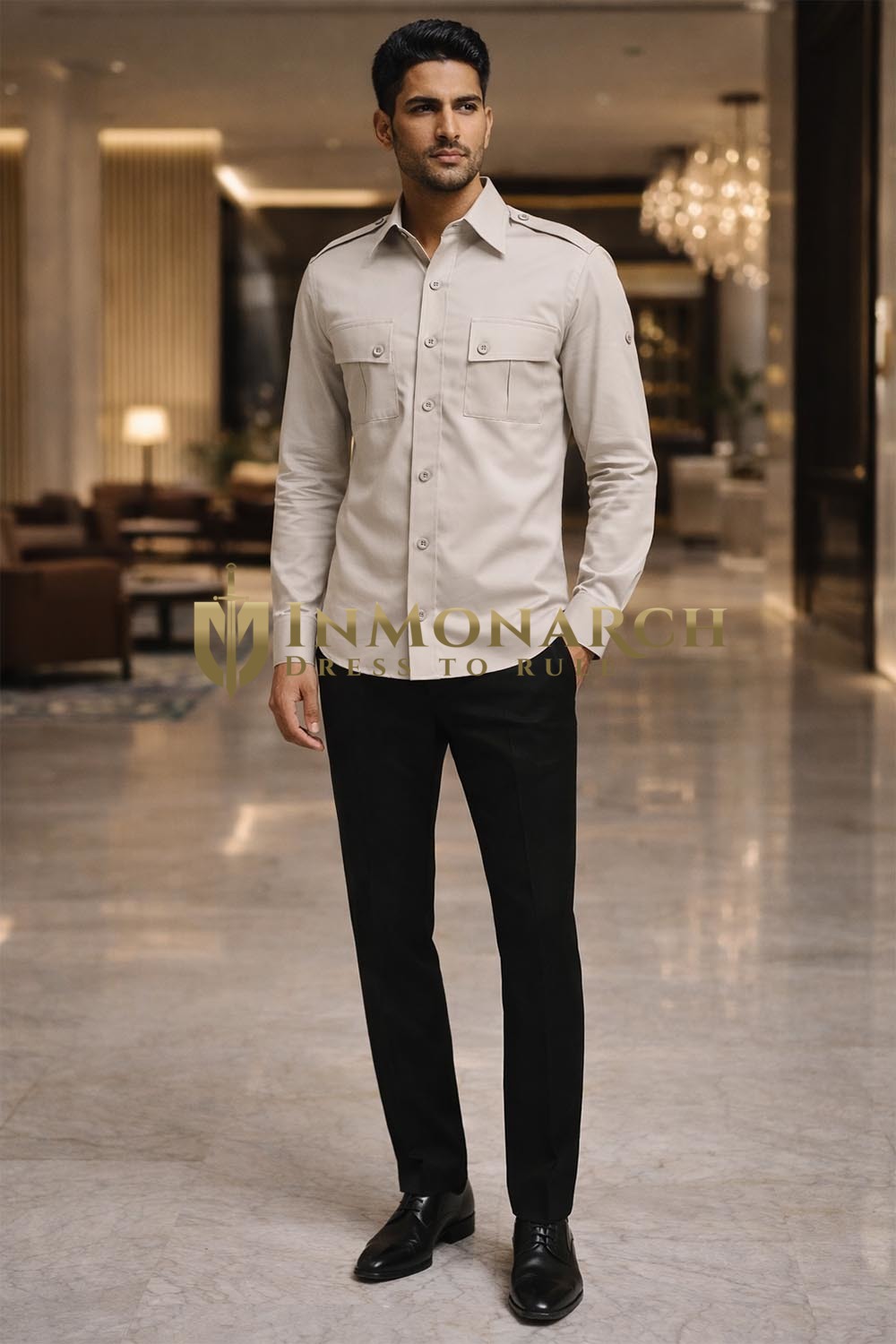 Camisa safari algodón color gris
