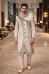 Sherwani mariage indien brocart crème
