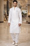 Mens White Linen Kurta Pajama 2pc Wedding Ethnic Outfit for Groom Wear