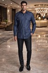 Chemise safari bleu denim homme