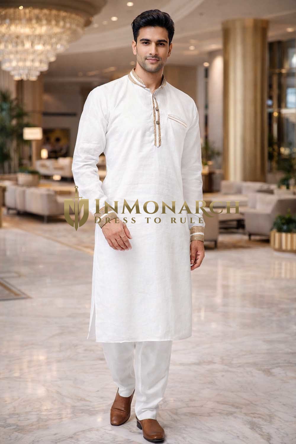Kurta pyjama lino blanco con yute
