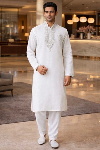 Weiße Leinenkurta Silberstickerei elegant