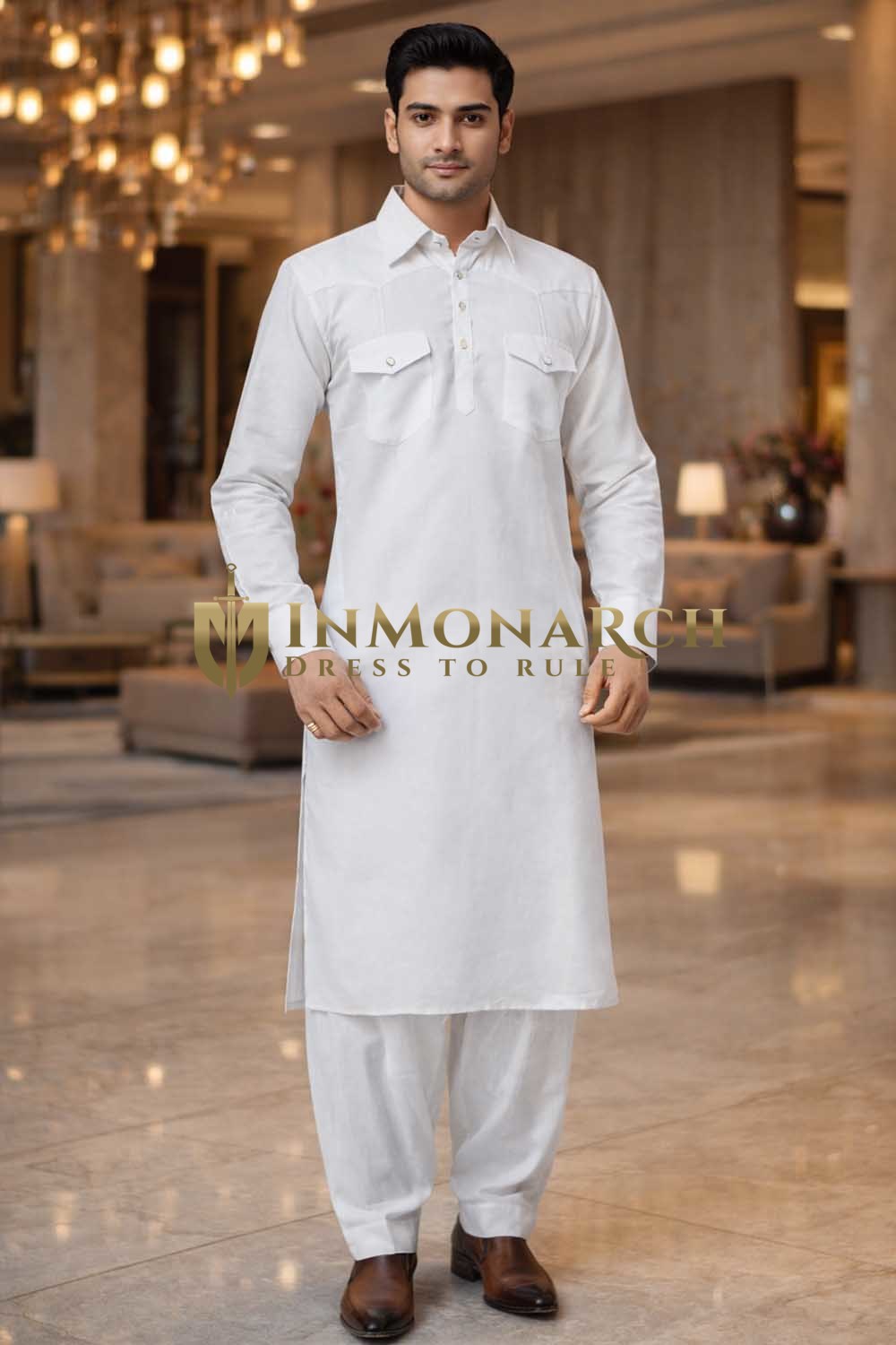 Kurta blanc avec poches poitrine
