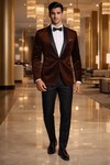 Mens Wine Velvet Shawl Lapel Tuxedo Jacket Slim Fit Formal Blazer 1 Pc