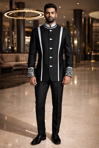 Mens Black Nehru Collar Jacket Bandhgala Style Wedding Formal Blazer