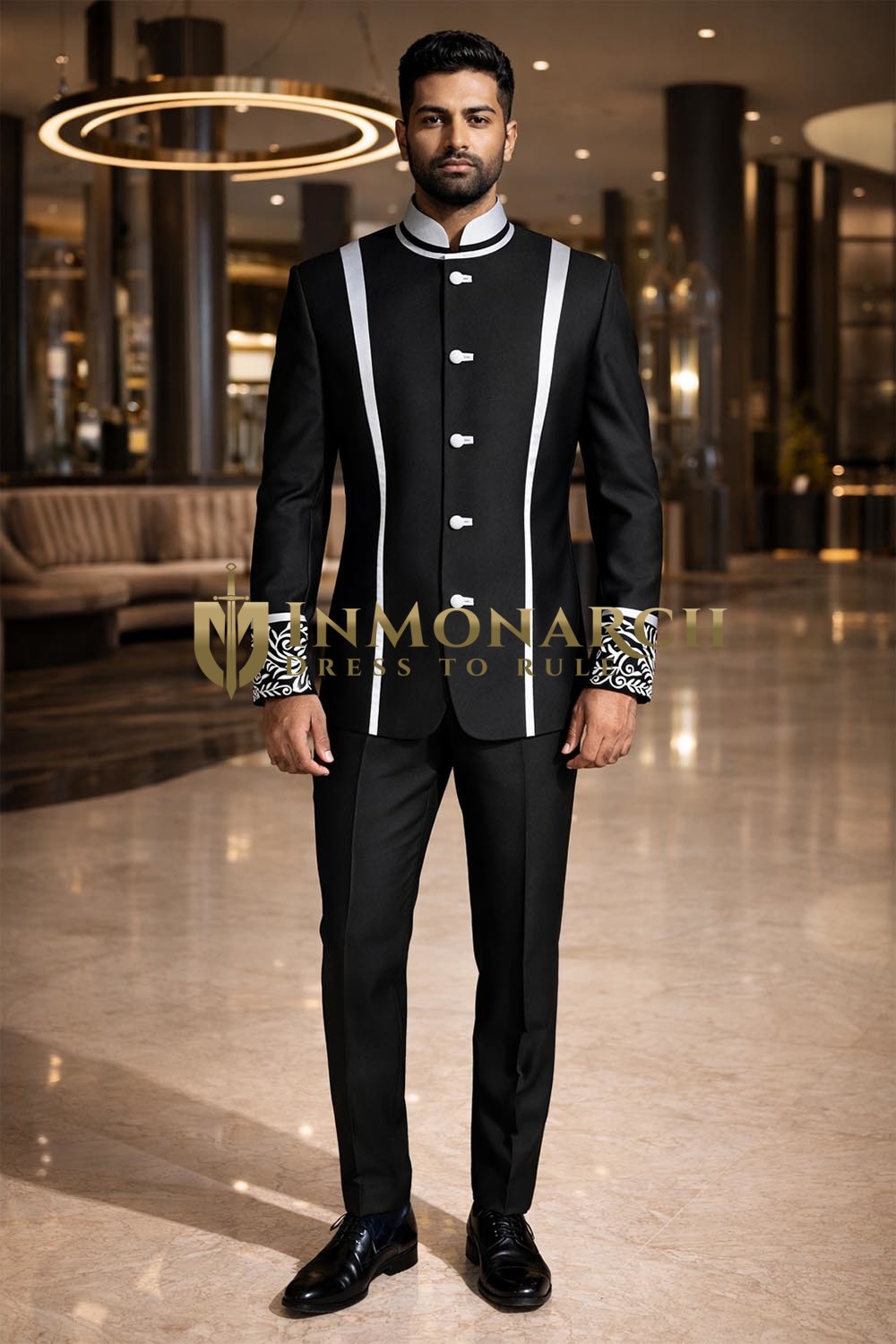 Mens Black Nehru Collar Jacket Bandhgala Style Wedding Formal Blazer