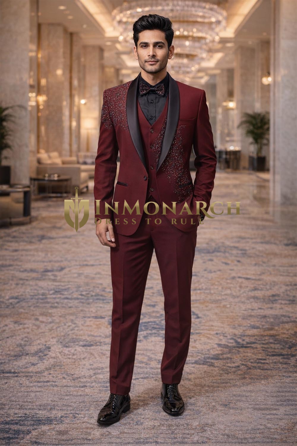 Smoking bordeaux homme 5 pièces