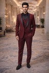 Smoking bordeaux homme 5 pièces
